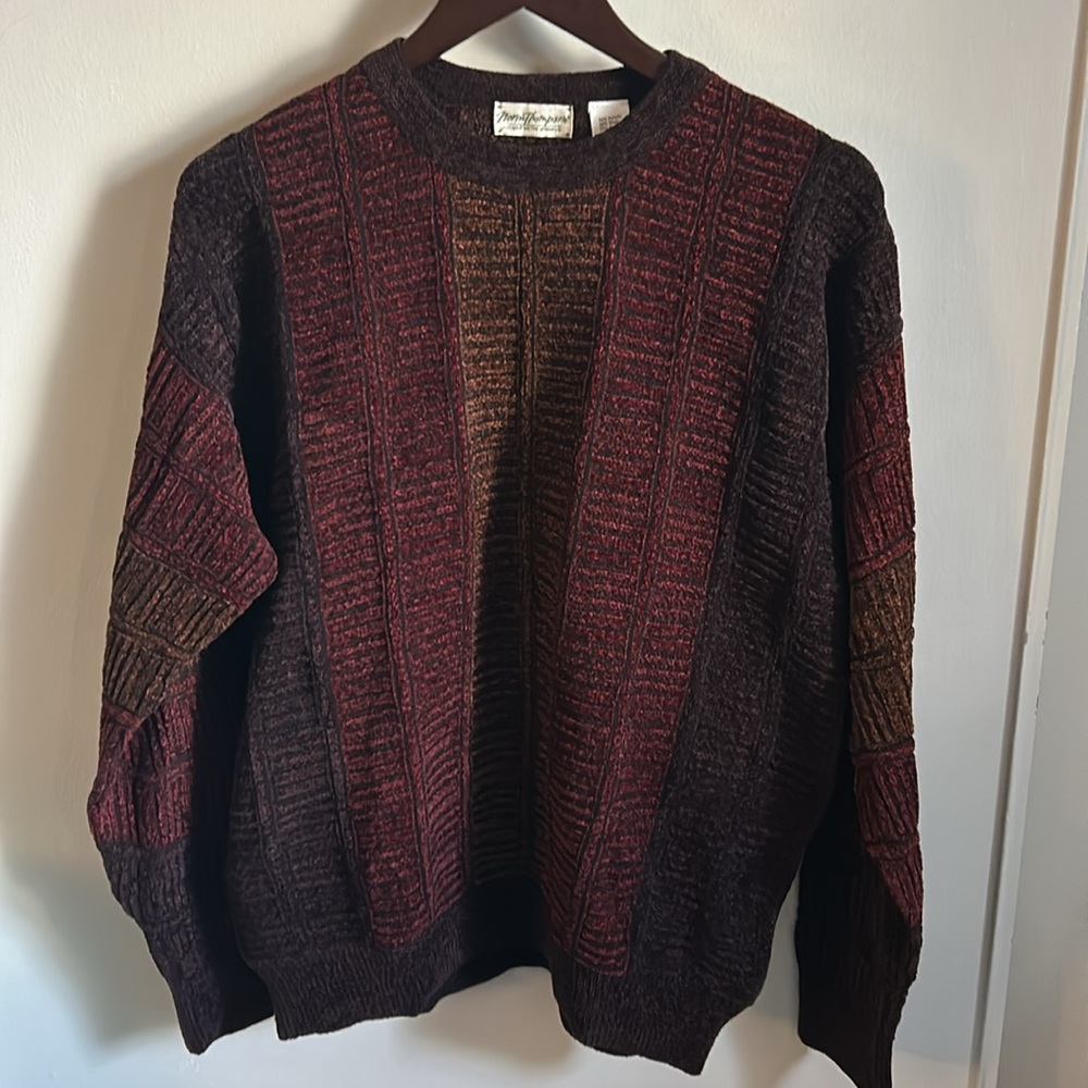 Vintage Norm Thompson Men’s Chenille Wool Blend Textured Multicolor Sweater